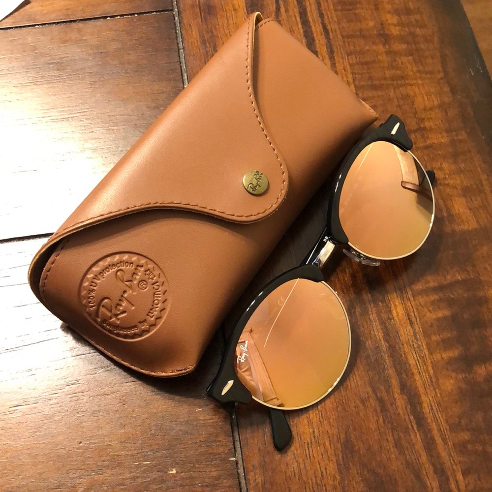 NWOT Rayban Round Rose Gold Flash Sunglasses